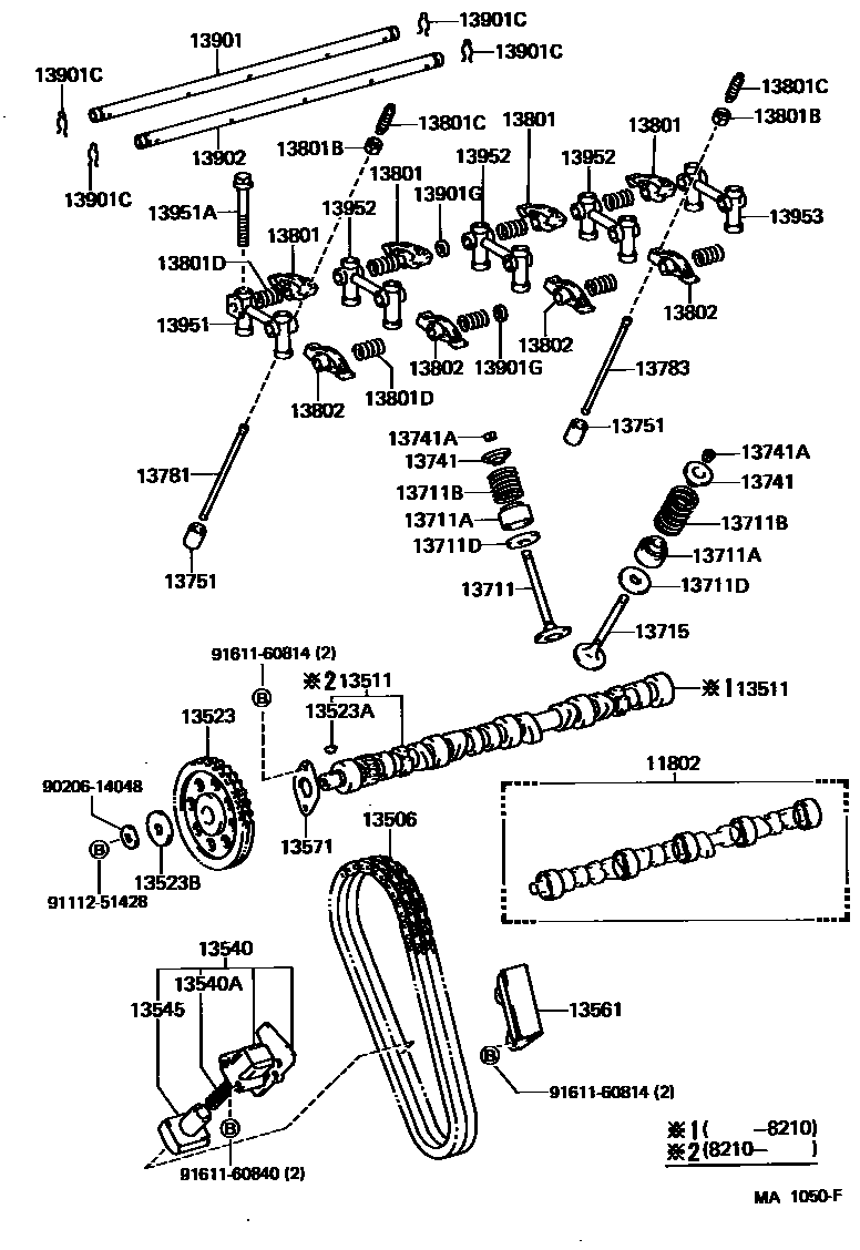 Toyota COROLLA Camshaft & Valve EPC diagram — MA1050F