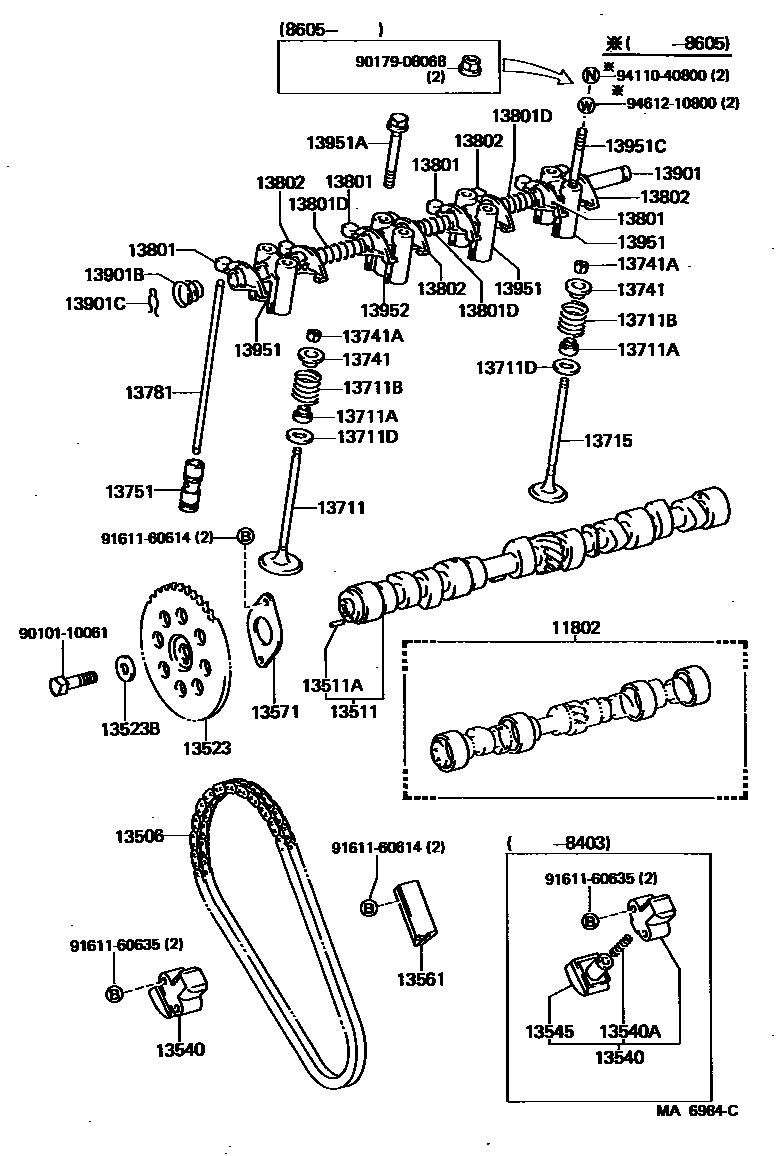 Toyota COROLLA Camshaft & Valve EPC diagram — MA6984C