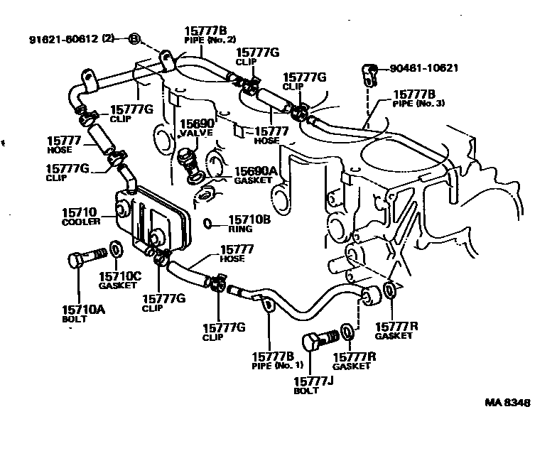 Toyota COROLLA Engine Oil Cooler EPC diagram — MA8348