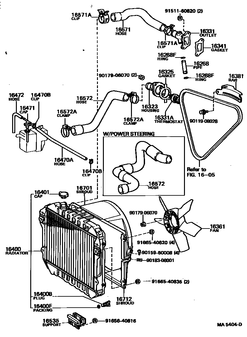 Toyota COROLLA RADIATOR & WATER OUTLET EPC diagram — MA5404D