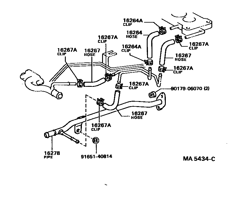 Toyota COROLLA RADIATOR & WATER OUTLET EPC diagram — MA5434C
