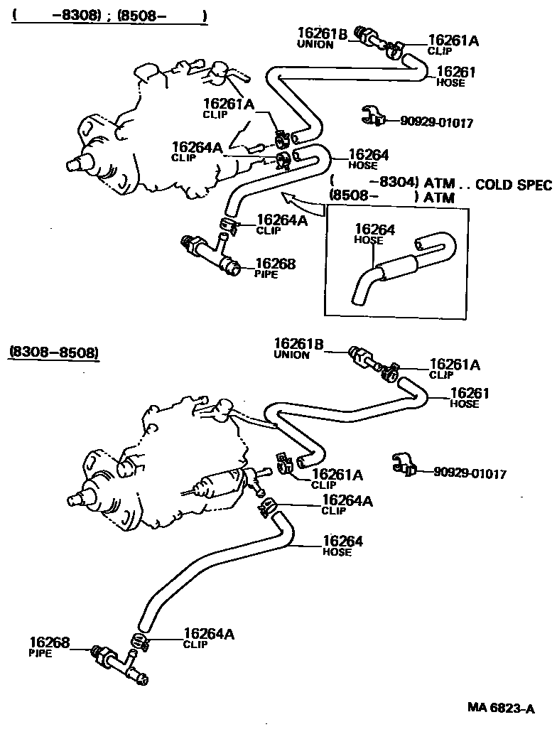 Toyota COROLLA RADIATOR & WATER OUTLET EPC diagram — MA6823A