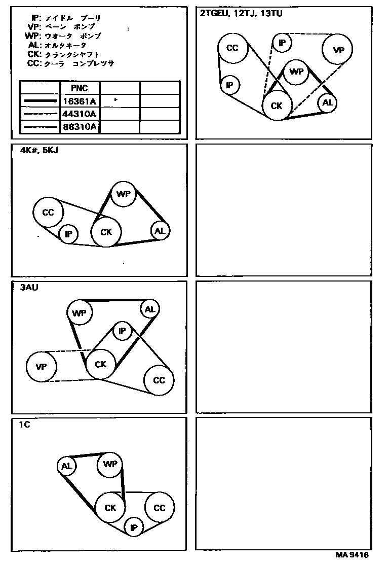 Toyota COROLLA V-Belt EPC diagram — MA9416