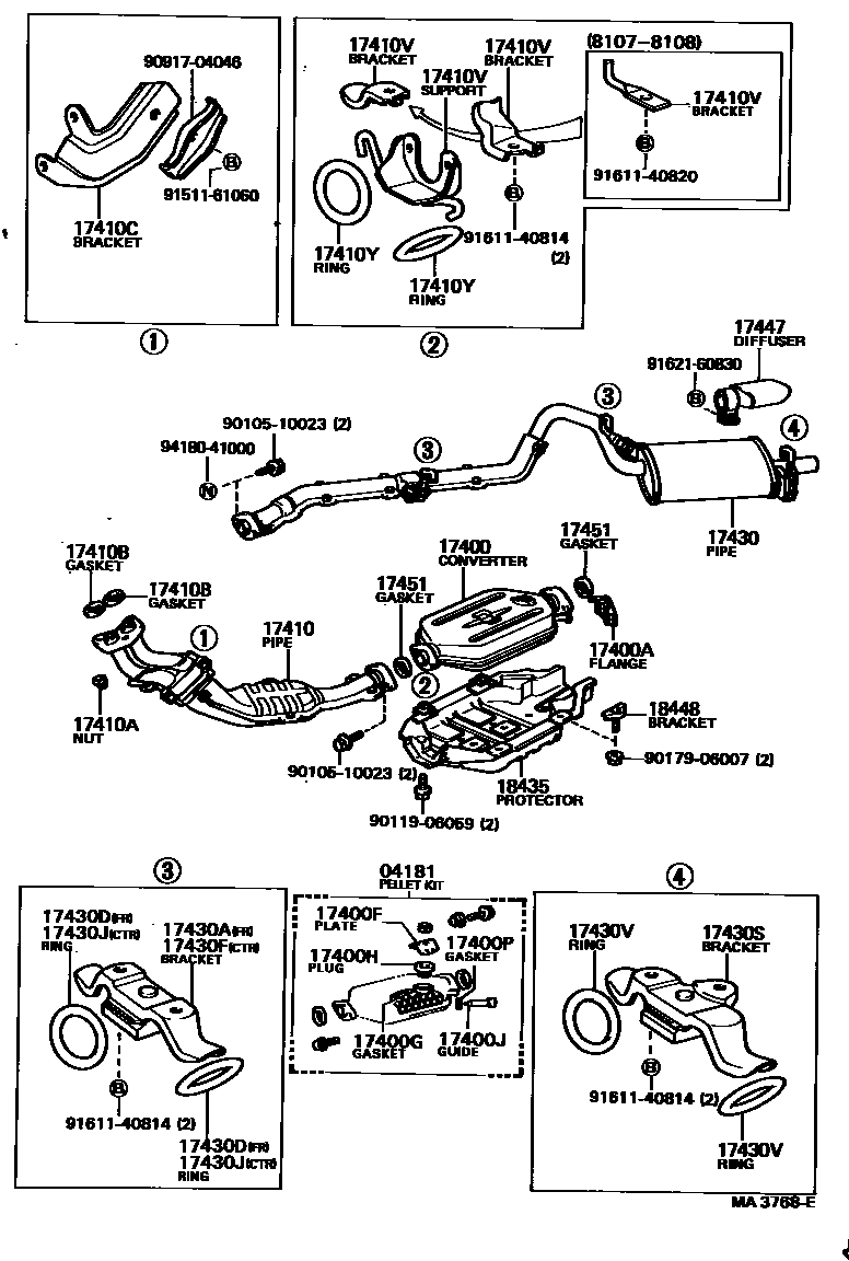 Toyota COROLLA Exhaust Pipe EPC diagram — MA3768E