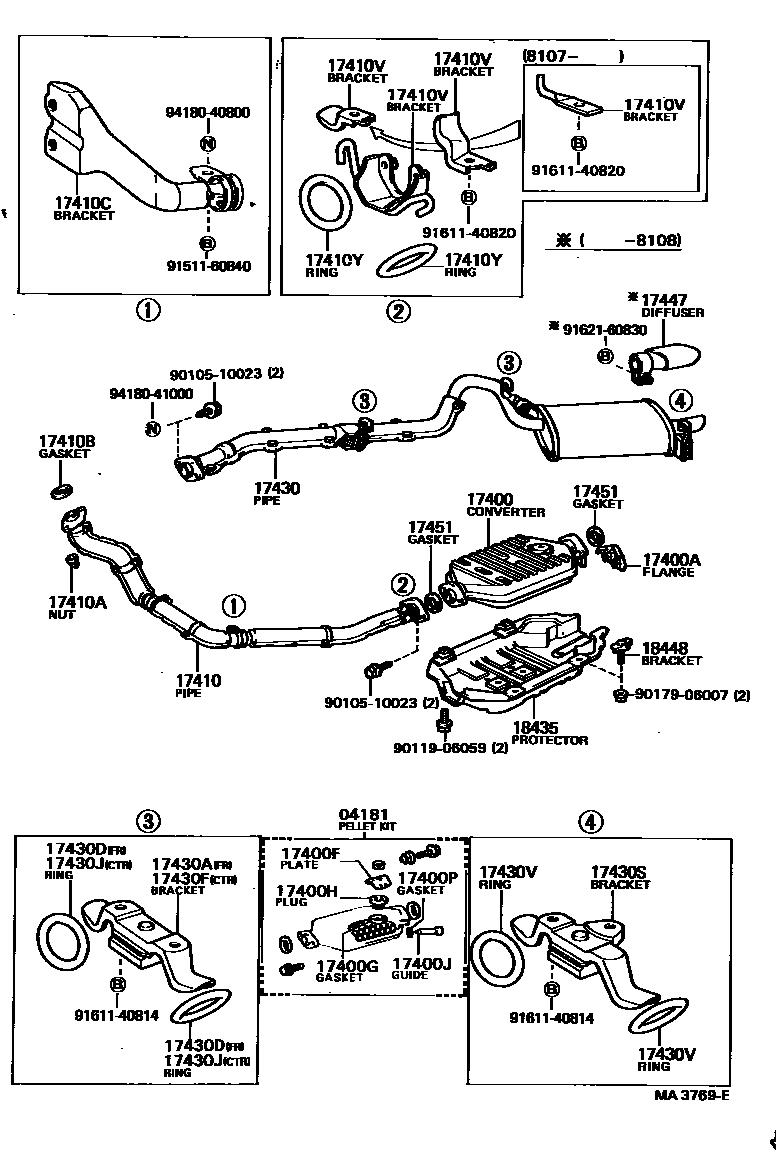 Toyota COROLLA Exhaust Pipe EPC diagram — MA3769E