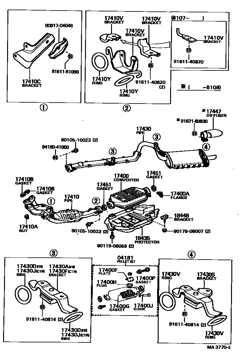 Toyota COROLLA Exhaust Pipe EPC diagram — MA3770E
