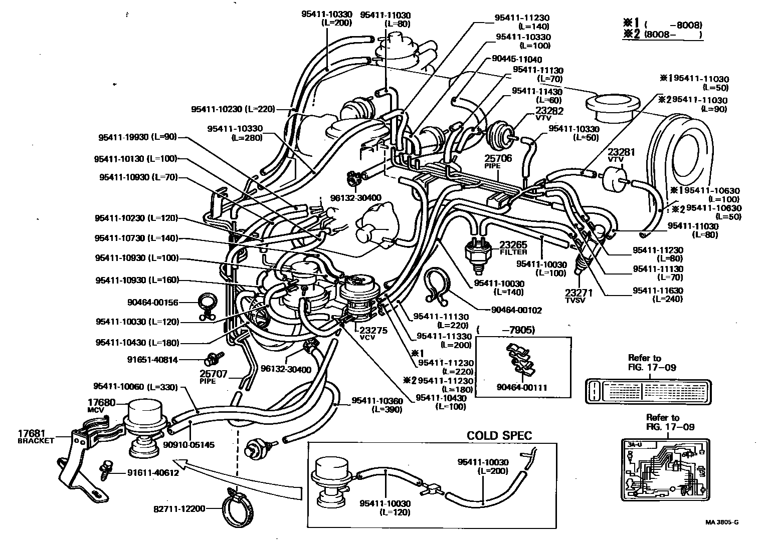 Toyota COROLLA vacuum tube EPC diagram — MA3805G