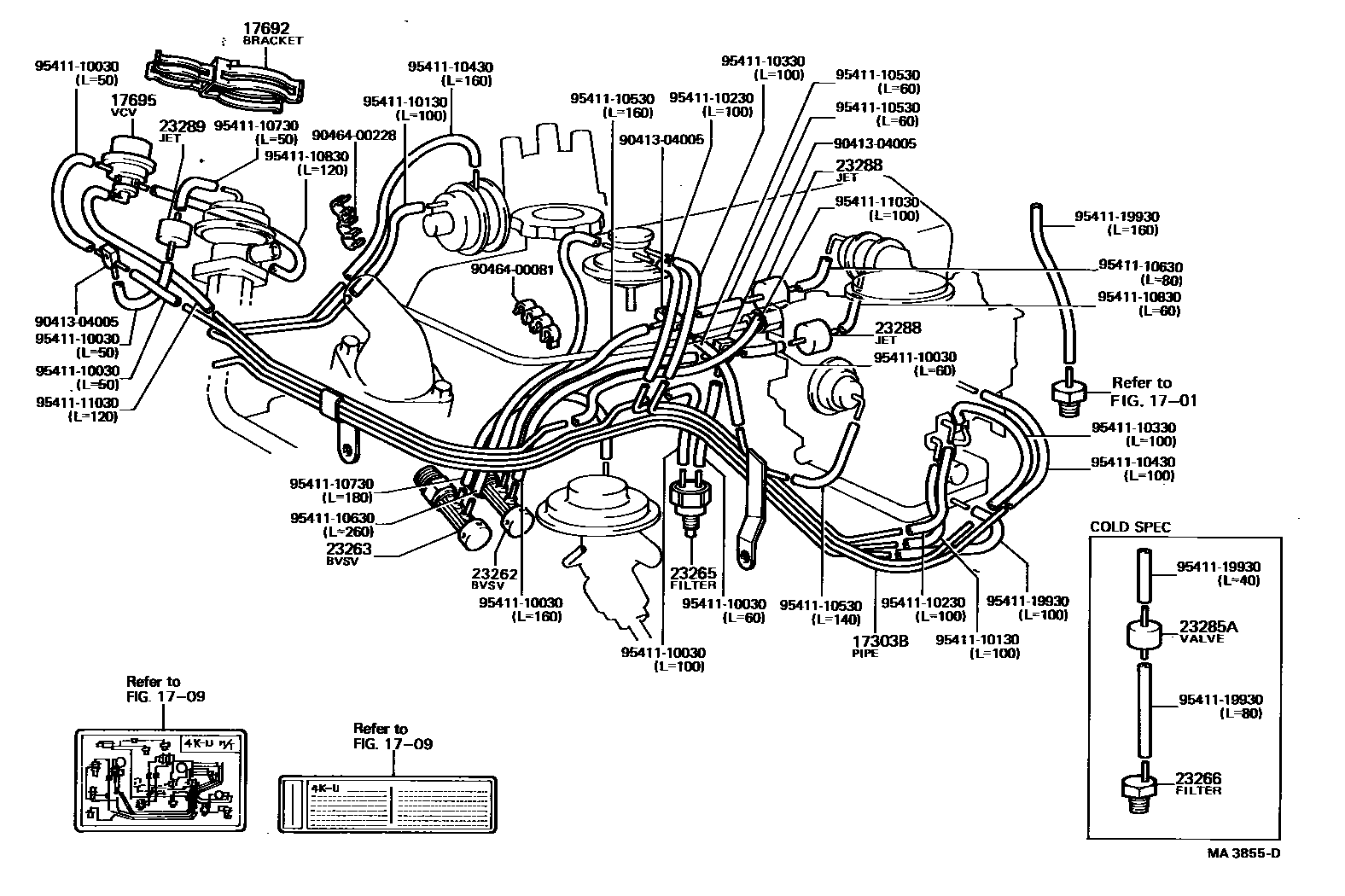 Toyota COROLLA vacuum tube EPC diagram — MA3855D