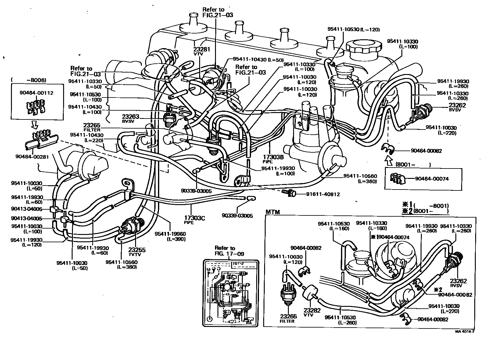 Toyota COROLLA vacuum tube EPC diagram — MA4016F