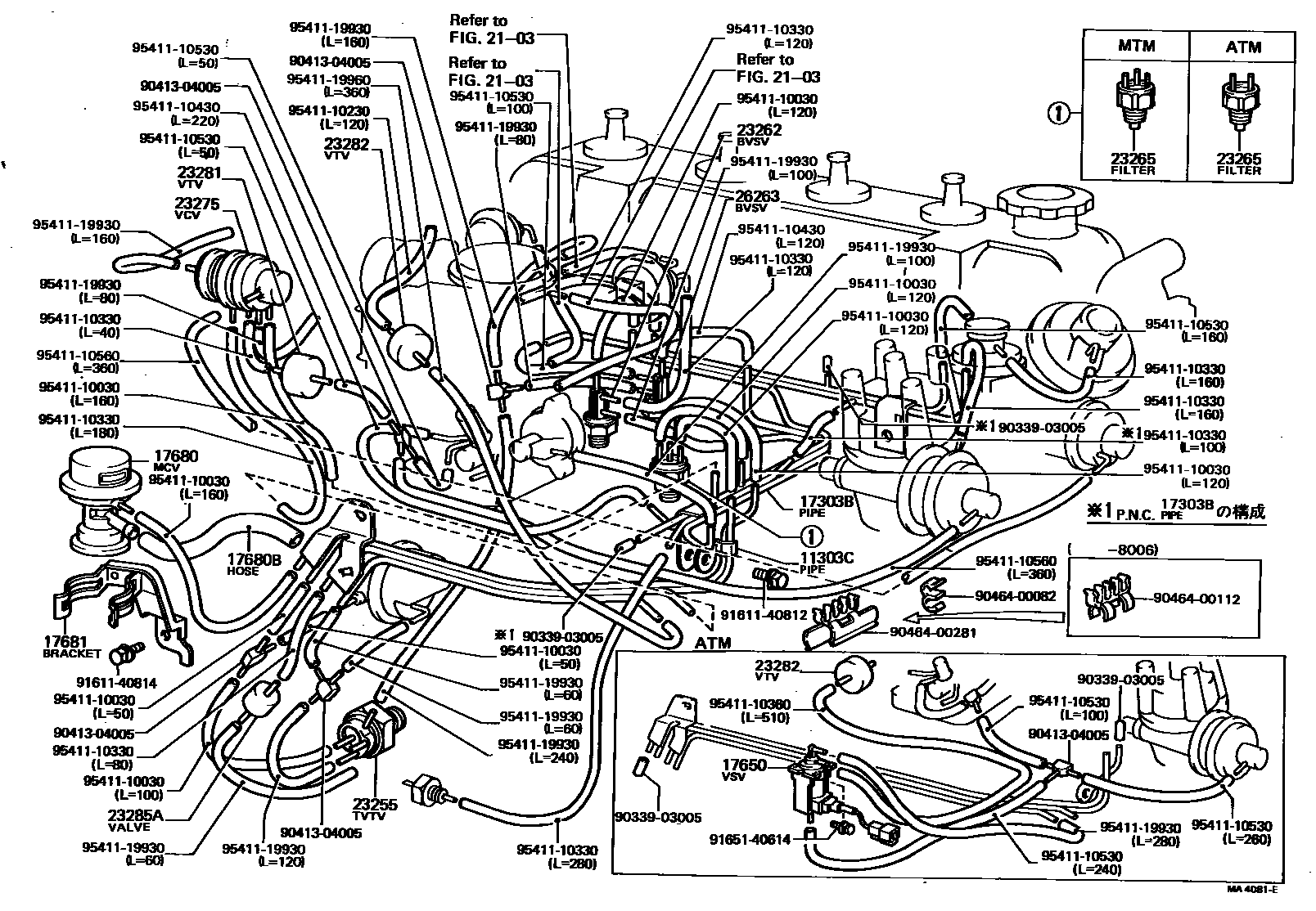 Toyota COROLLA vacuum tube EPC diagram — MA4081E