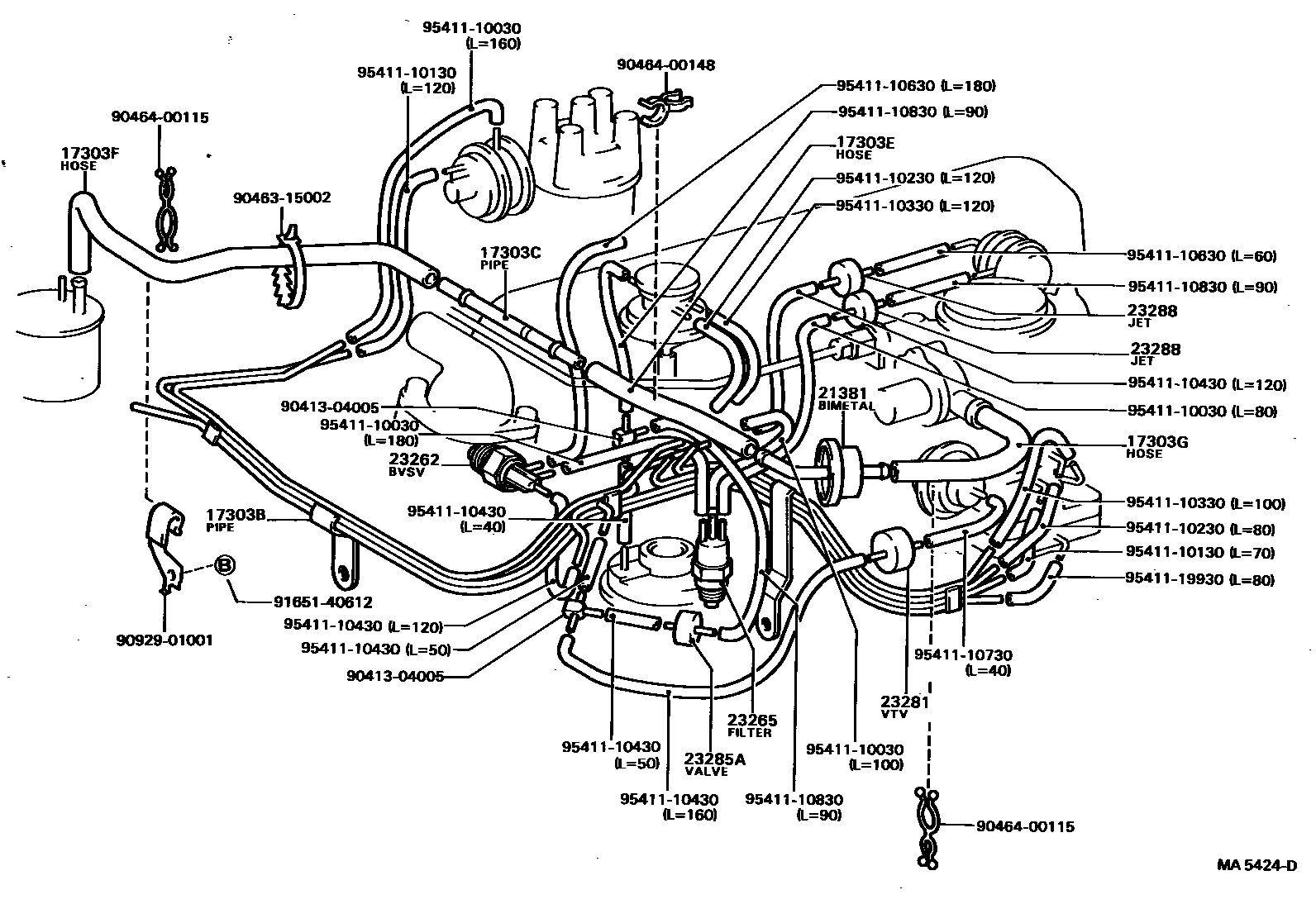 Toyota COROLLA vacuum tube EPC diagram — MA5424D