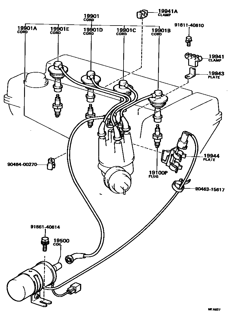 Toyota COROLLA 点火线圈和火花塞 EPC diagram — MEA627