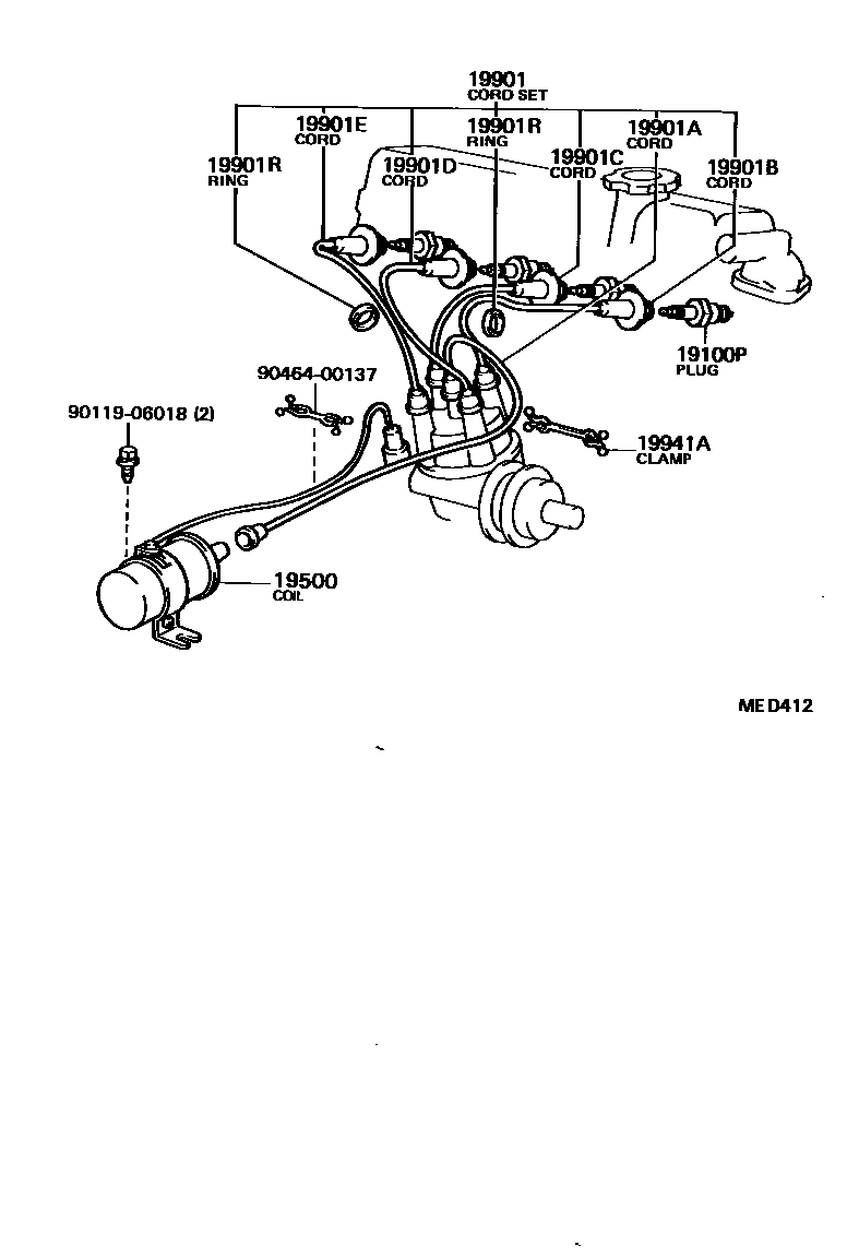 Toyota COROLLA 点火线圈和火花塞 EPC diagram — MED412