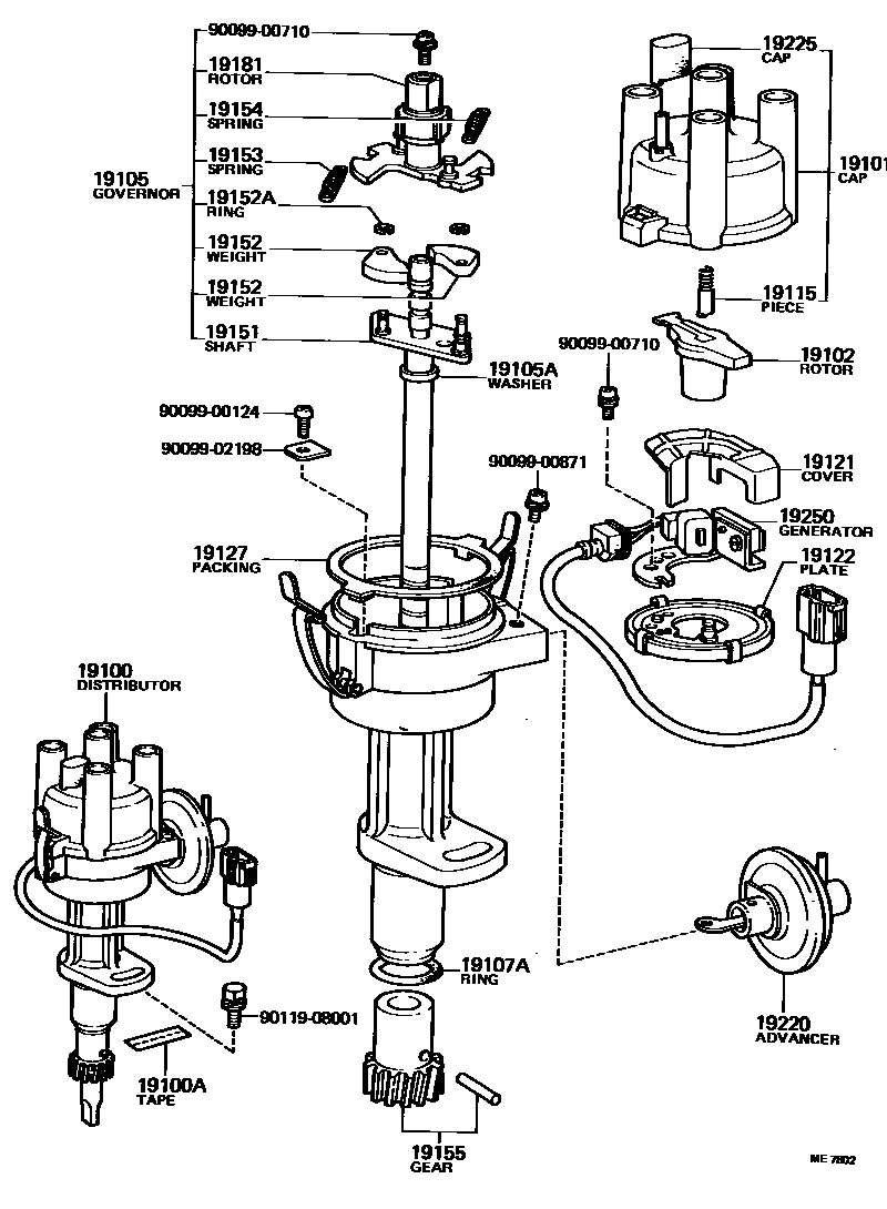 Toyota COROLLA 分电器 EPC diagram — ME7802
