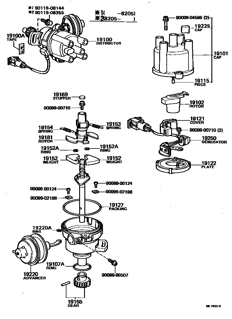 Toyota COROLLA 分电器 EPC diagram — ME7832D