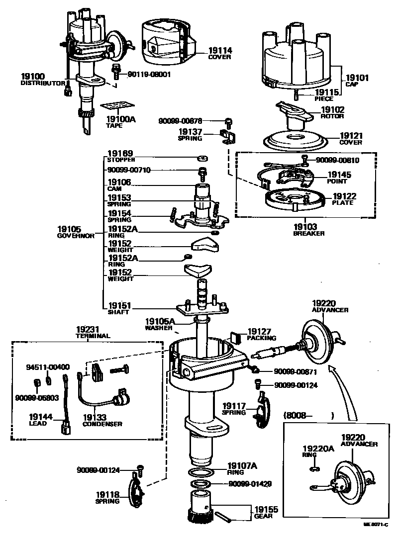 Toyota COROLLA 分电器 EPC diagram — ME8071C