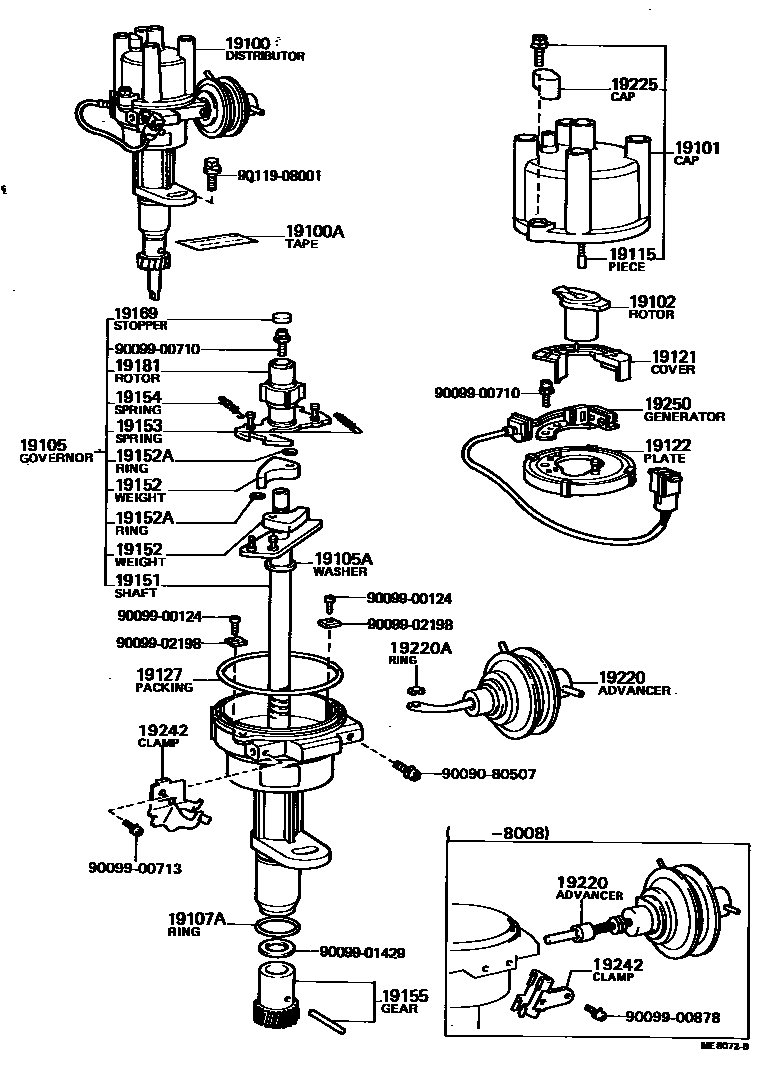 Toyota COROLLA 分电器 EPC diagram — ME8072B