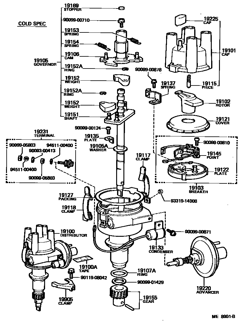 Toyota COROLLA 分电器 EPC diagram — ME8901B