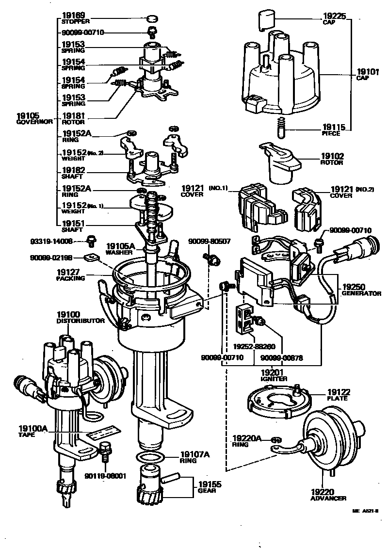 Toyota COROLLA 分电器 EPC diagram — MEA521B