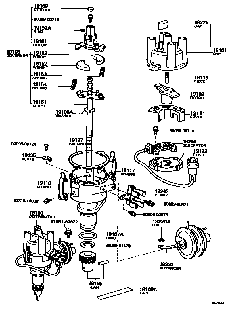 Toyota COROLLA 分电器 EPC diagram — MEA632