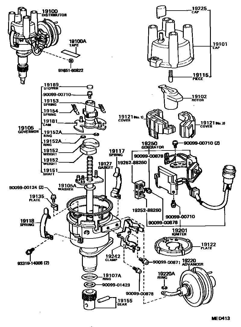 Toyota COROLLA 分电器 EPC diagram — MED413