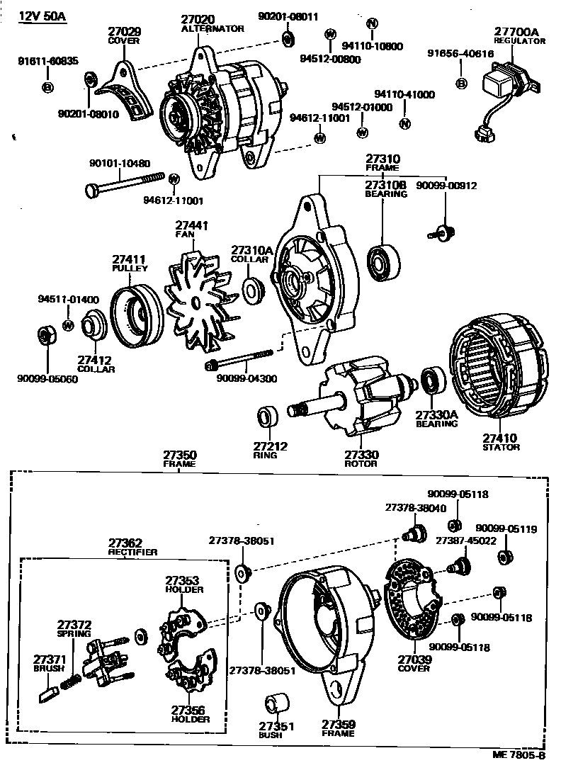 Toyota COROLLA Alternator EPC diagram — ME7805B