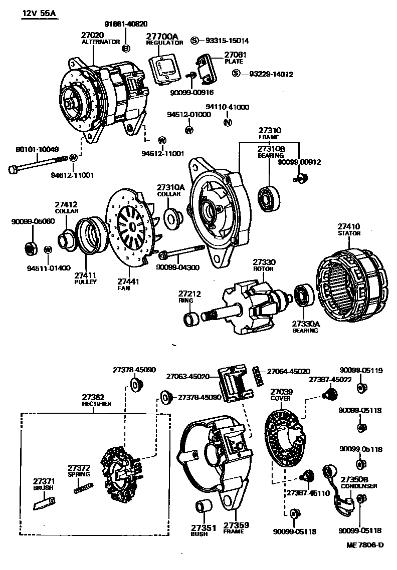Toyota COROLLA Alternator EPC diagram — ME7806D