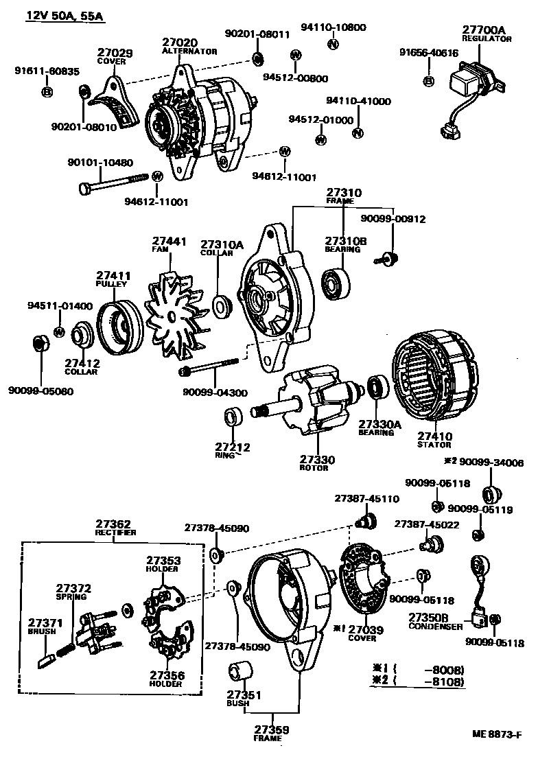 Toyota COROLLA Alternator EPC diagram — ME8873F