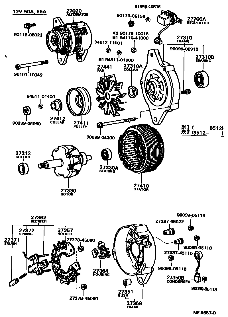 Toyota COROLLA Alternator EPC diagram — MEA657D