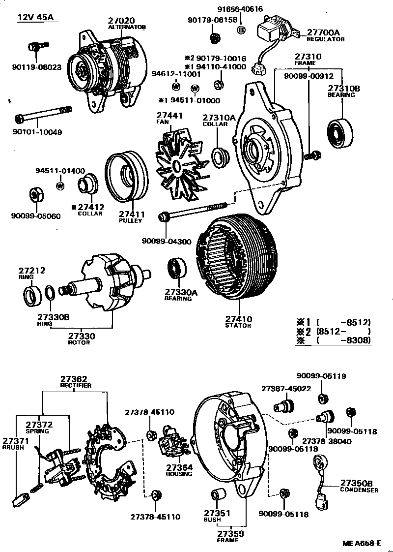 Toyota COROLLA Alternator EPC diagram — MEA658E