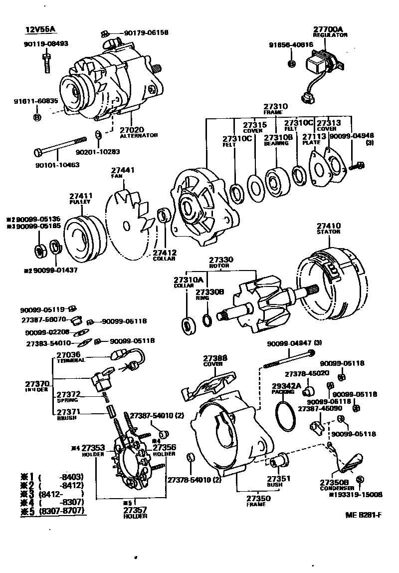 Toyota COROLLA Alternator EPC diagram — MEB281F