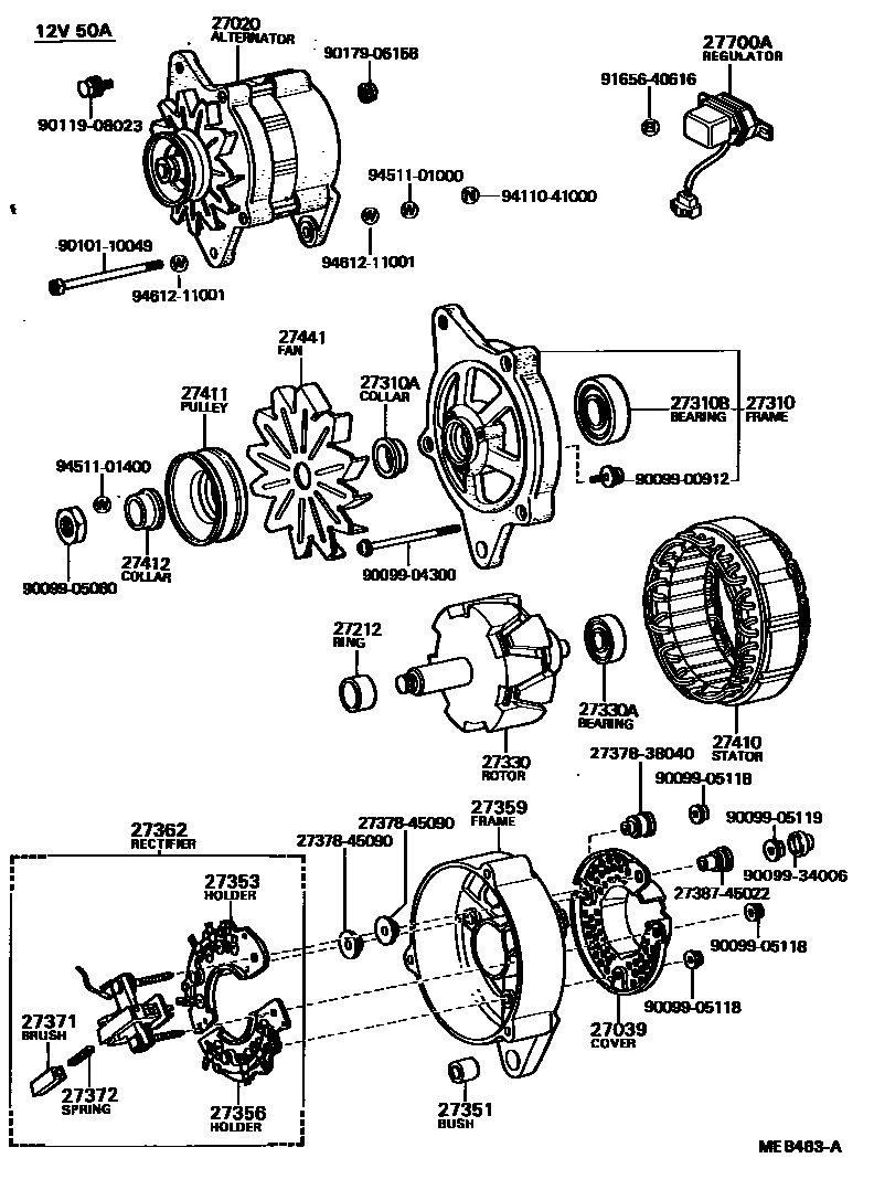 Toyota COROLLA Alternator EPC diagram — MEB463A
