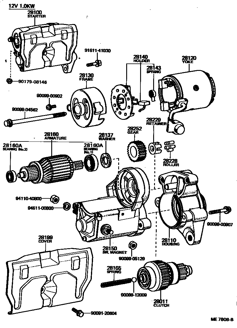 Toyota COROLLA 起动机 EPC diagram — ME7808B