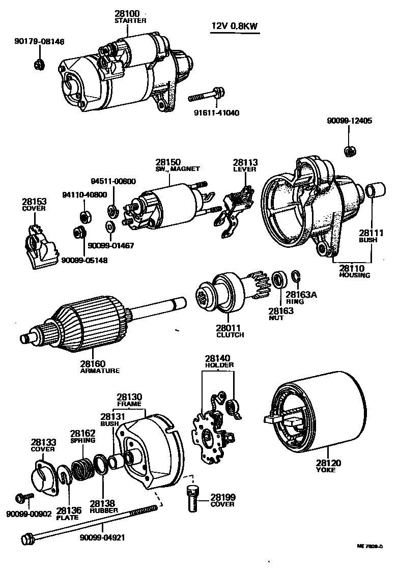 Toyota COROLLA 起动机 EPC diagram — ME7809D