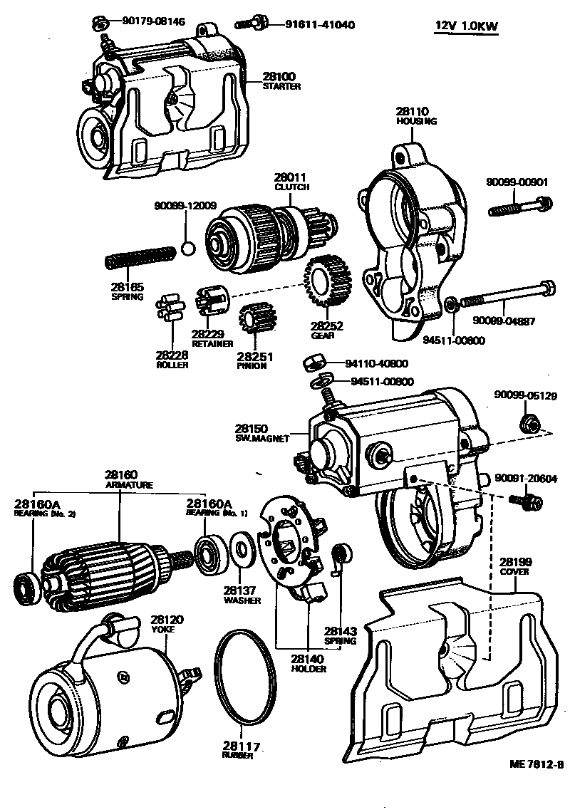 Toyota COROLLA 起动机 EPC diagram — ME7812B