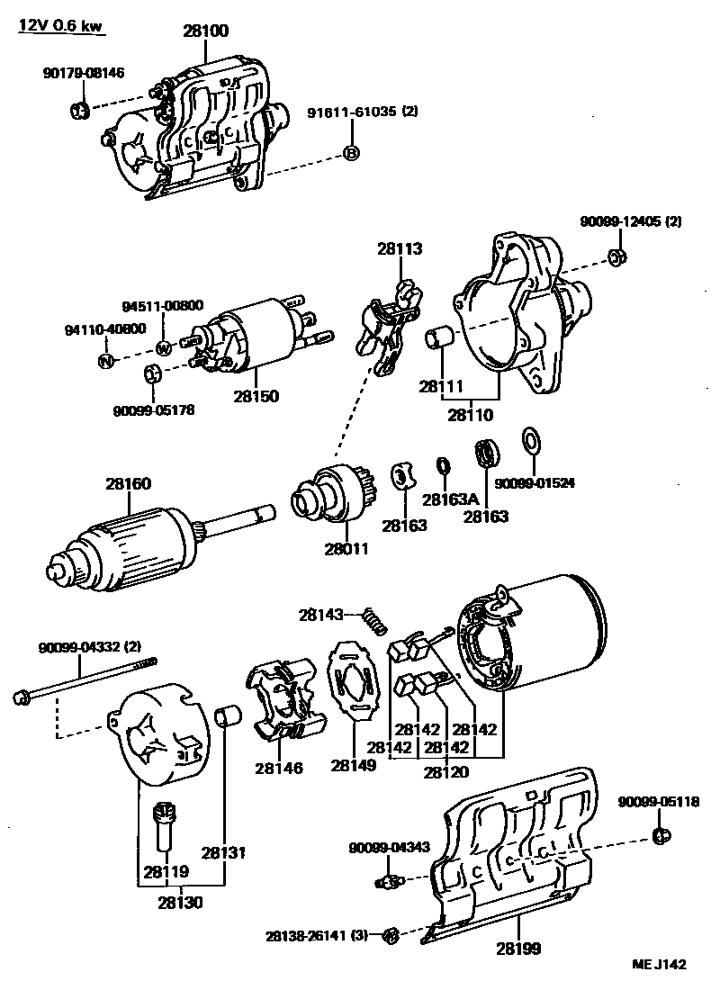 Toyota COROLLA 起动机 EPC diagram — MEJ142
