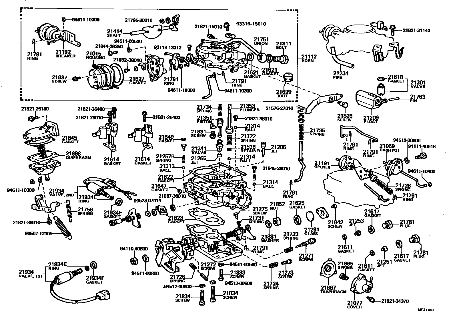 Toyota COROLLA 化油器 EPC diagram — MF2178E