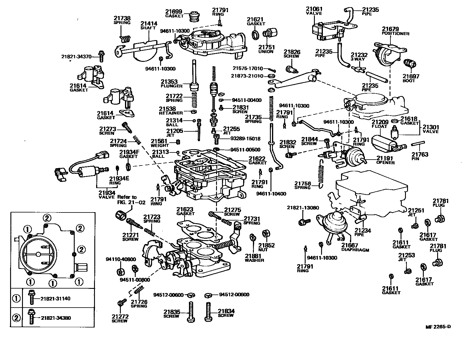 Toyota COROLLA 化油器 EPC diagram — MF2265D