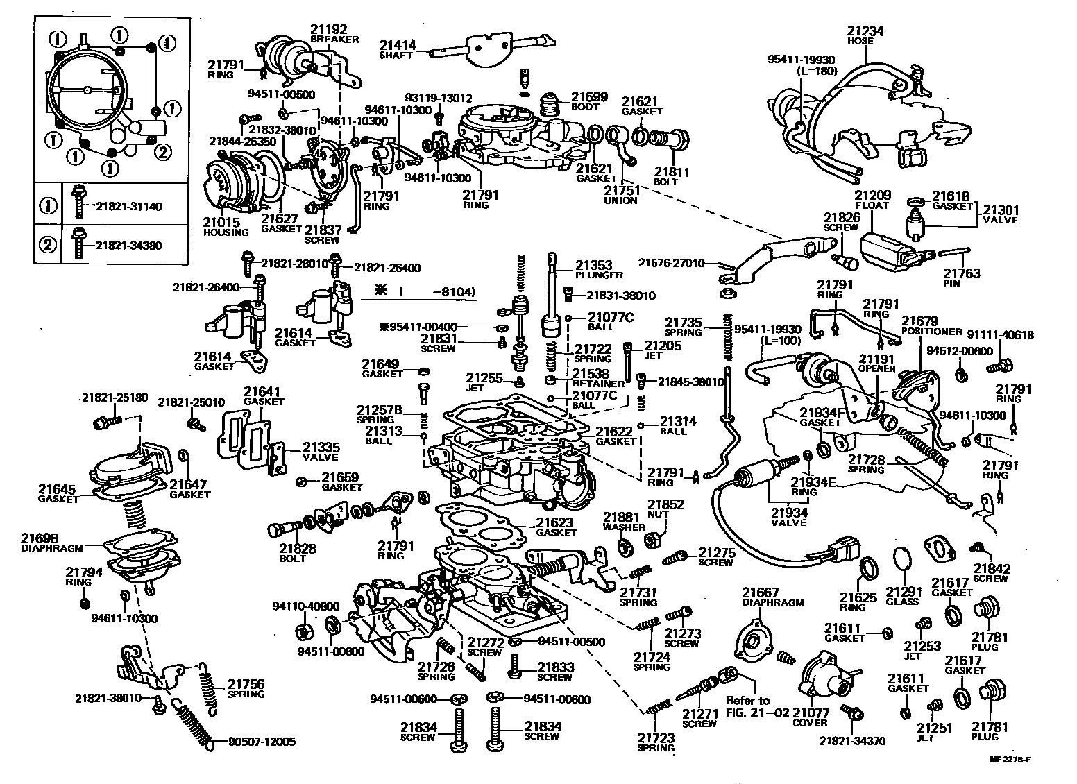 Toyota COROLLA 化油器 EPC diagram — MF2278F