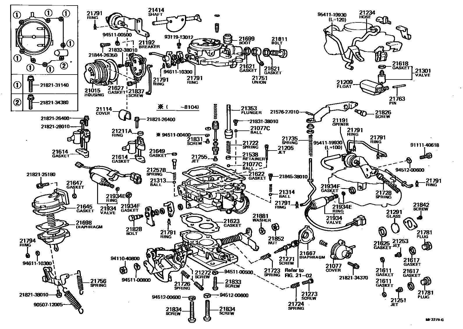 Toyota COROLLA 化油器 EPC diagram — MF2279G