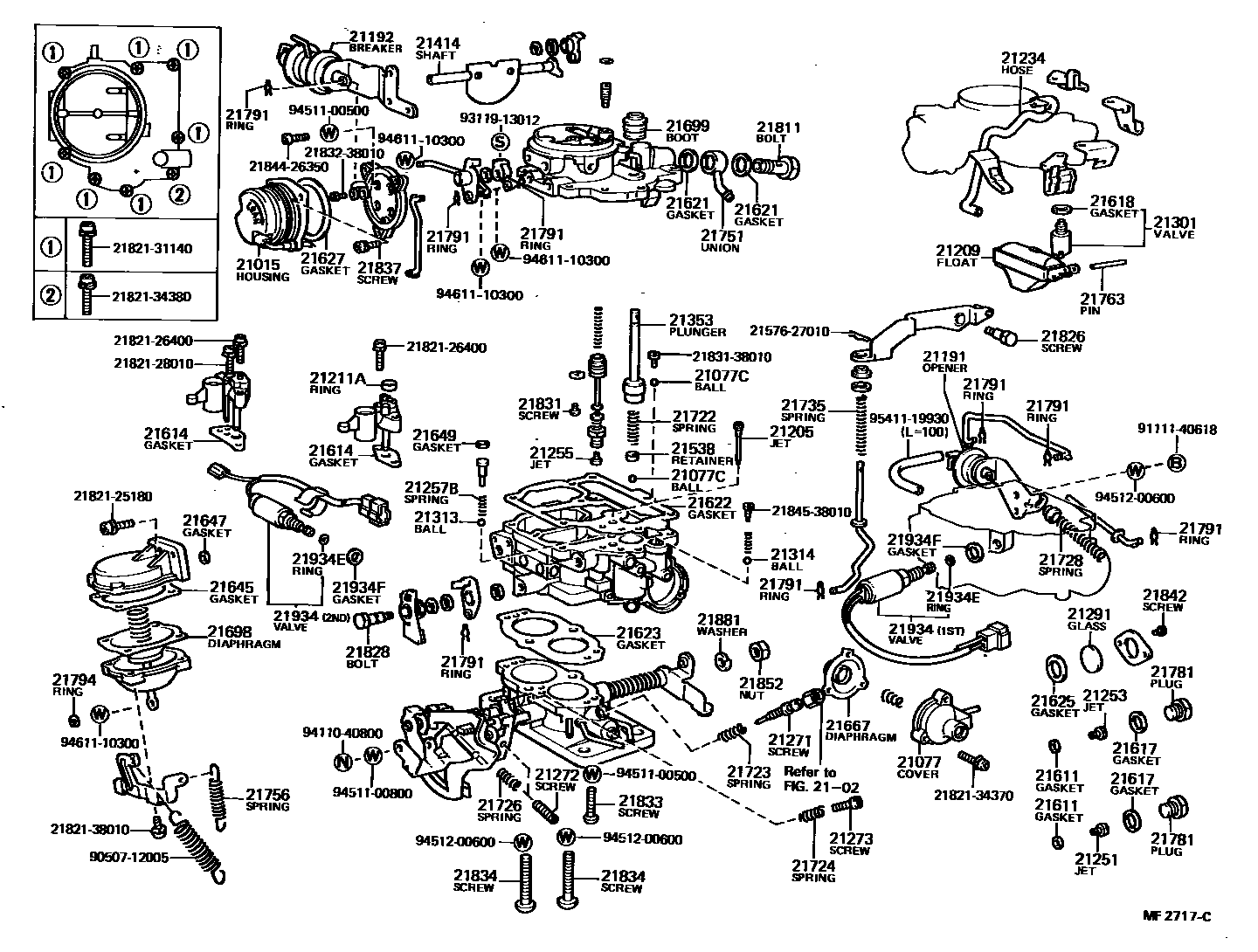 Toyota COROLLA 化油器 EPC diagram — MF2717C