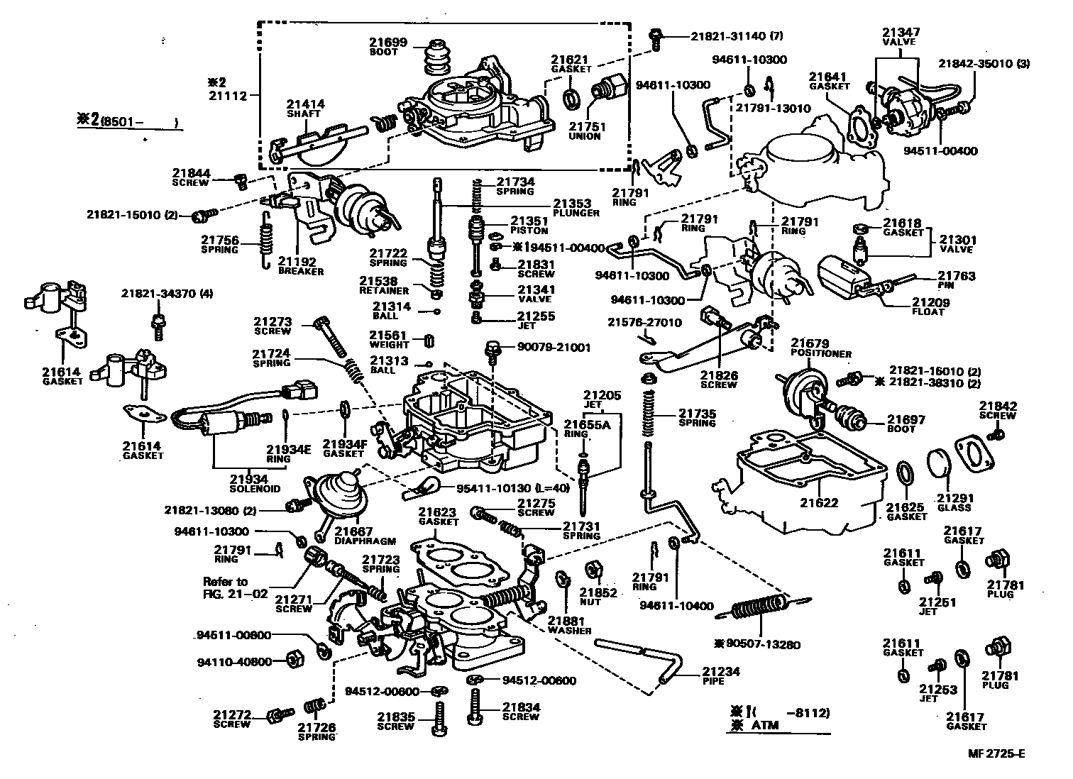 Toyota COROLLA 化油器 EPC diagram — MF2725E
