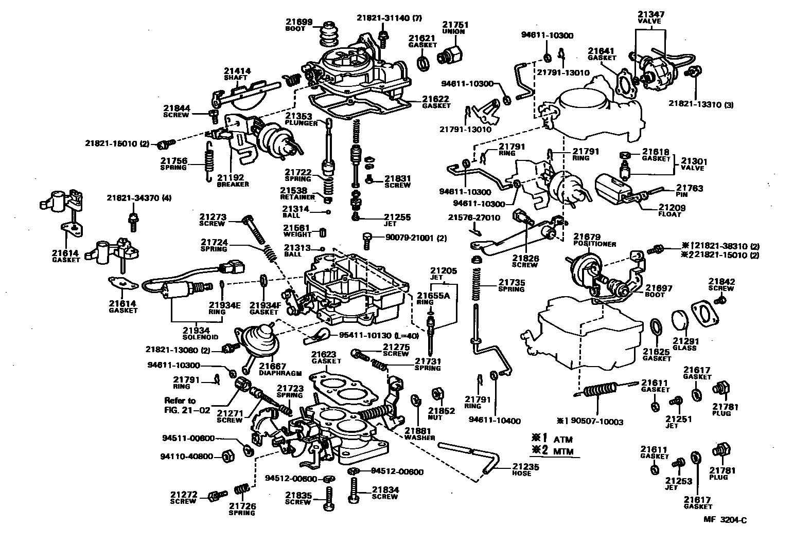 Toyota COROLLA 化油器 EPC diagram — MF3204C