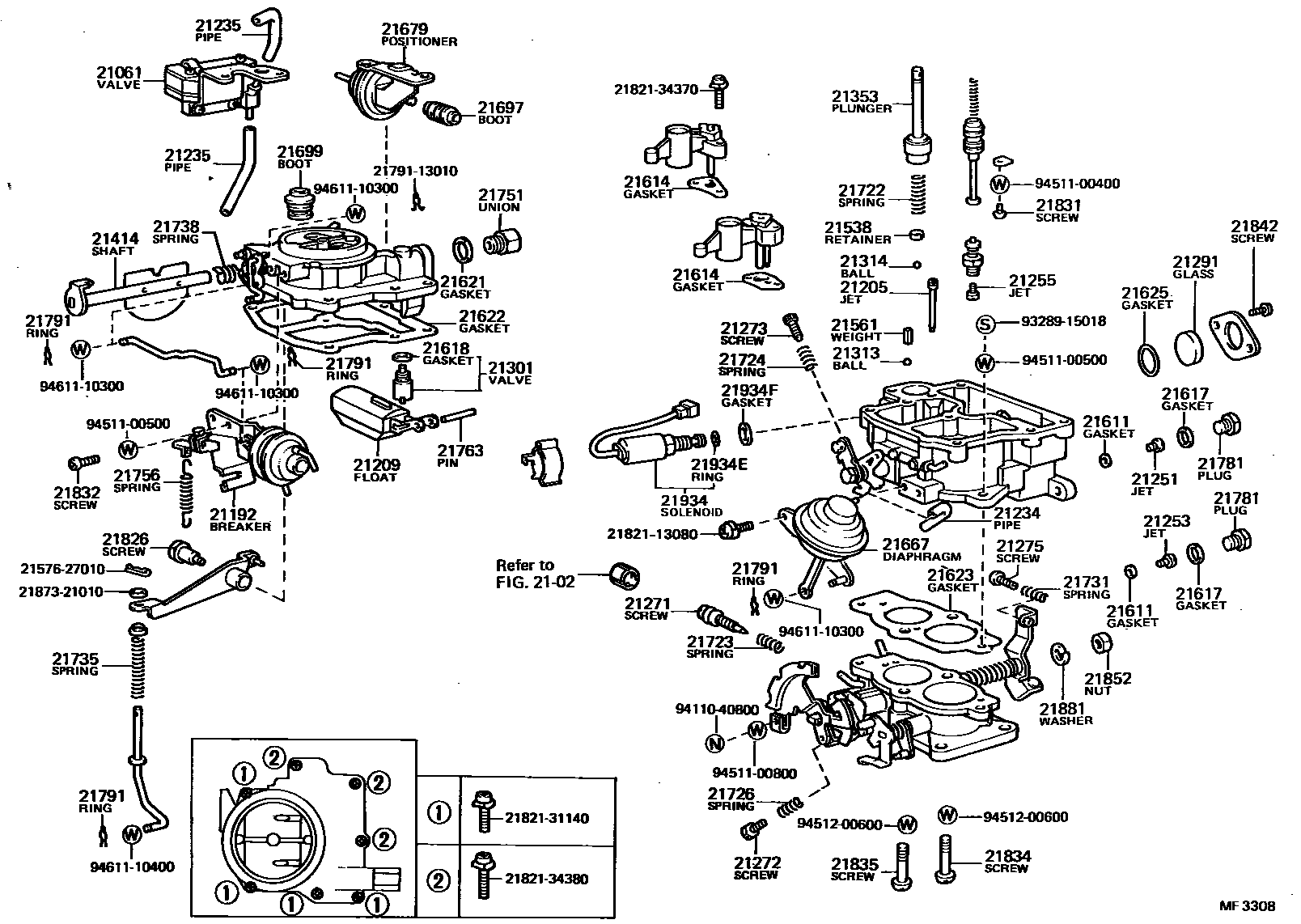 Toyota COROLLA 化油器 EPC diagram — MF3308