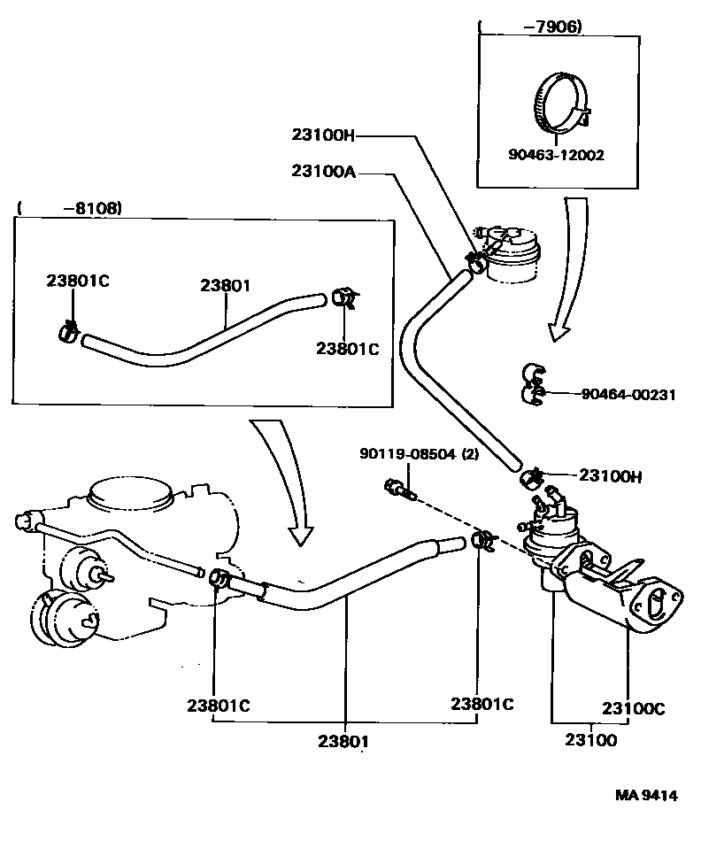 Toyota COROLLA 燃油泵和燃油管 EPC diagram — MA9414