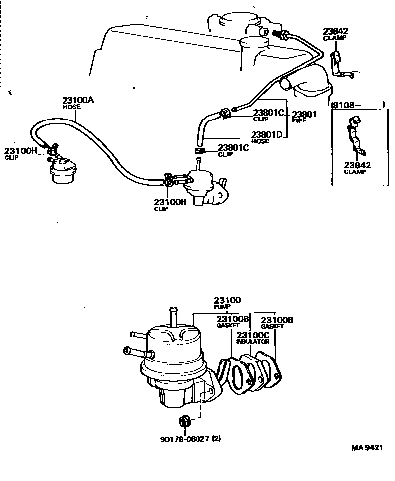 Toyota COROLLA 燃油泵和燃油管 EPC diagram — MA9421