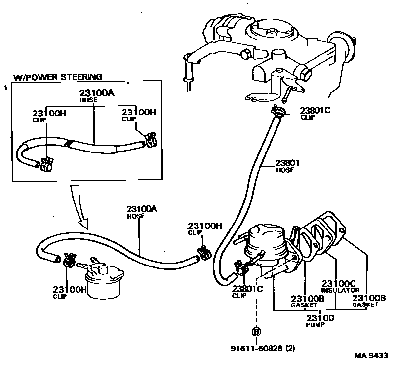 Toyota COROLLA 燃油泵和燃油管 EPC diagram — MA9433