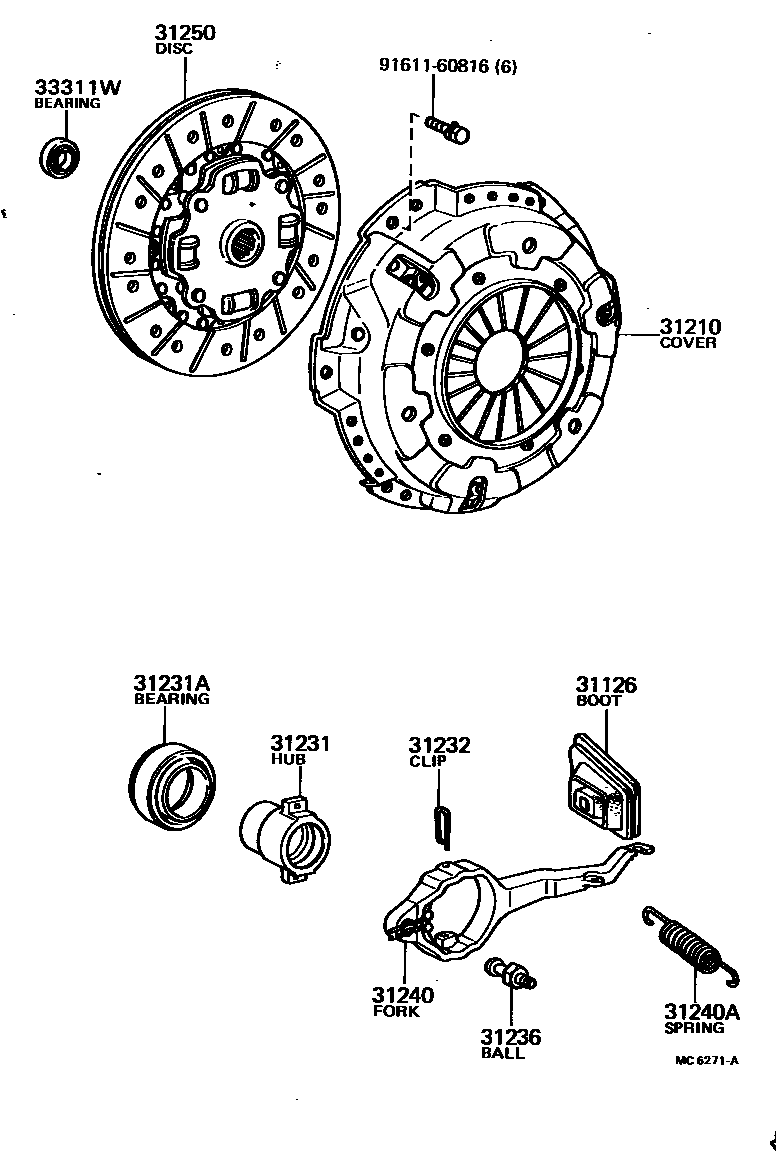 Toyota COROLLA 离合器和分离叉 EPC diagram — MC6271A