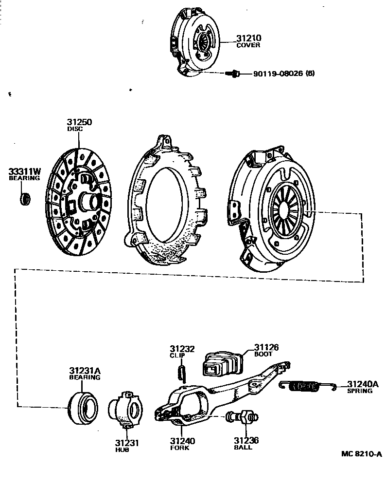 Toyota COROLLA 离合器和分离叉 EPC diagram — MC8210A