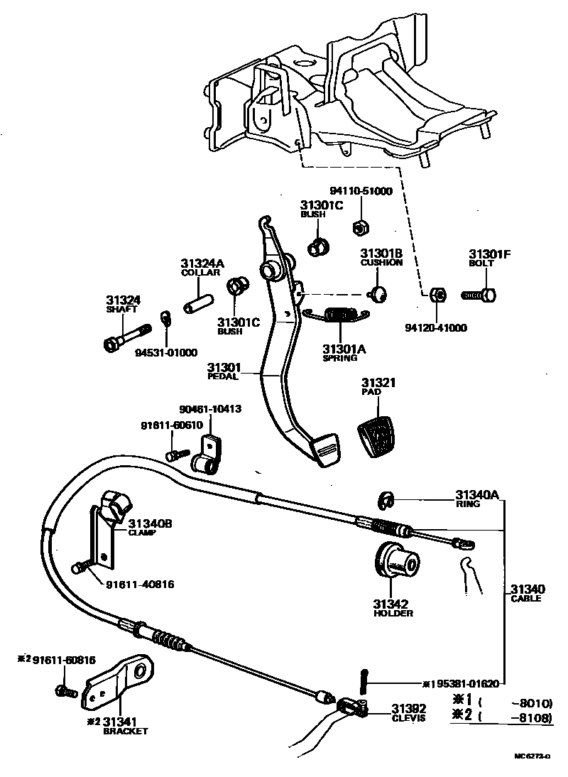 Toyota COROLLA 离合器踏板和挠性软管 EPC diagram — MC6273D